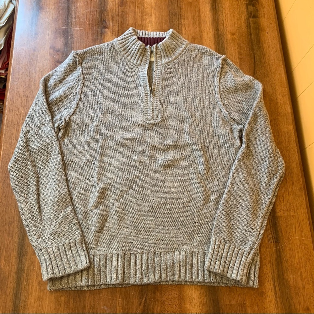 7 Diamonds XL Gray 1/4 Zip Up Neck Sweater Chunky Knit Detailed Seams Tweed soft